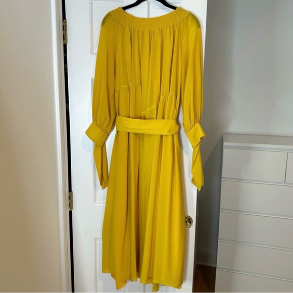 Derek Lam Yellow Silk Georgette Off The Shoulder Belted Dress Size 4 - Picture 8 of 9